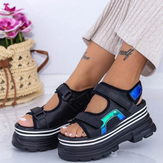 Alternative view of Дамски спортни сандали на платформа Sessil черни 01-0137-BL