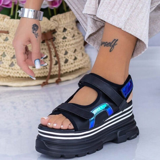 Дамски спортни сандали на платформа Sessil черни 01-0137-BL /