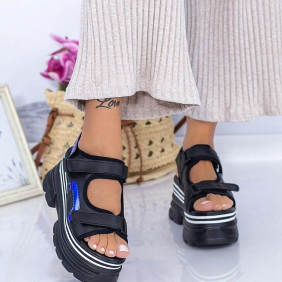 Дамски спортни сандали на платформа Sessil черни 01-0137-BL /