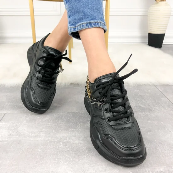 Alternative view of Дамски черни маратонки с верижка Eritrea 10039BL