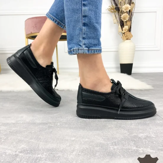 Frangia Обувки естествена кожа с блясък, черни /