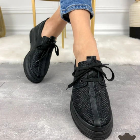 Alternative view of Обувки естествена кожа с блясък, черни