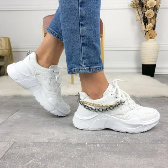 Дамски бели маратонки с верижка Eritrea 10039WH /