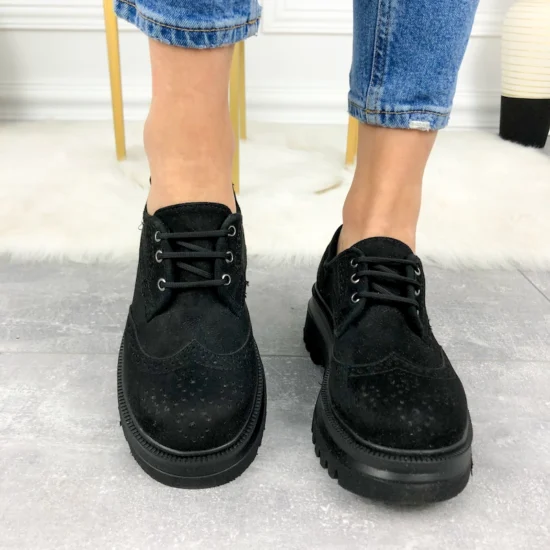 Ежедневни велурени обувки с връзки Eurasia 10046BL /