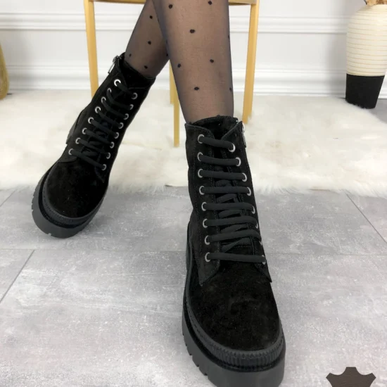 Черни боти естествен велур Huana | Exclusive Collection 10058BL /