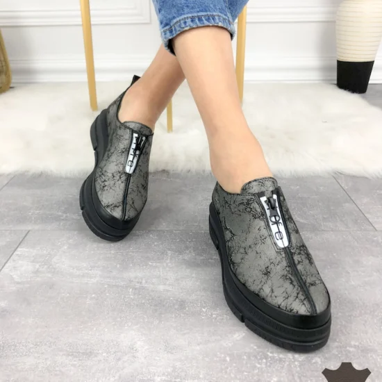 Сребристи обувки естествена кожа с ниска платформа Tenere | Exclusive Collection 10043SI /