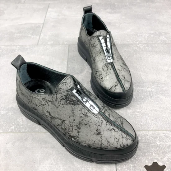 Сребристи обувки естествена кожа с ниска платформа Tenere | Exclusive Collection 10043SI /