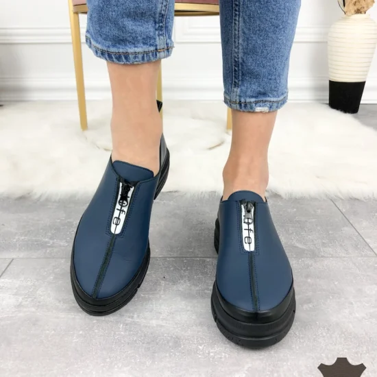 Сини обувки естествена кожа с ниска платформа Tenere | Exclusive Collection матови 10043LU /