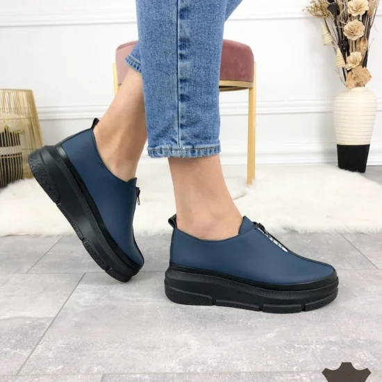 Сини обувки естествена кожа с ниска платформа Tenere | Exclusive Collection матови 10043LU /