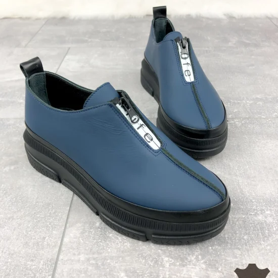 Сини обувки естествена кожа с ниска платформа Tenere | Exclusive Collection матови 10043LU /
