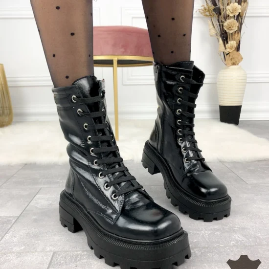 Черни боти естествена кожа Sandy | Exclusive Collection 10061BL /