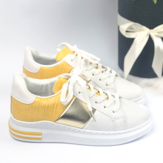 Класически дамски кецове Frans 3129Y в бяло и жълто /