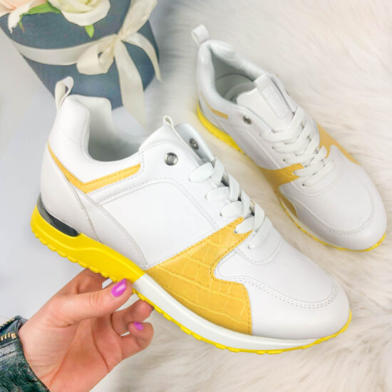 Класически дамски маратотнки в жълто и бяло /