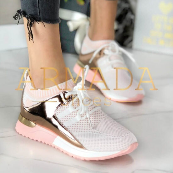 Alternative view of Дамски плетени маратонки тип чорап Margot 3114P в розово и бяло