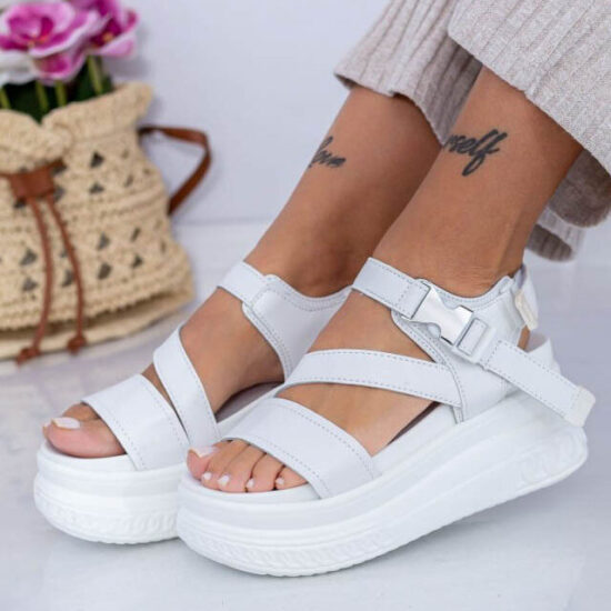 Дамски бели сандали на платформа Nikkos 01-0134-WH /
