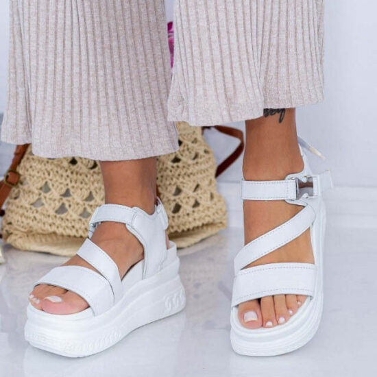 Дамски бели сандали на платформа Nikkos 01-0134-WH /