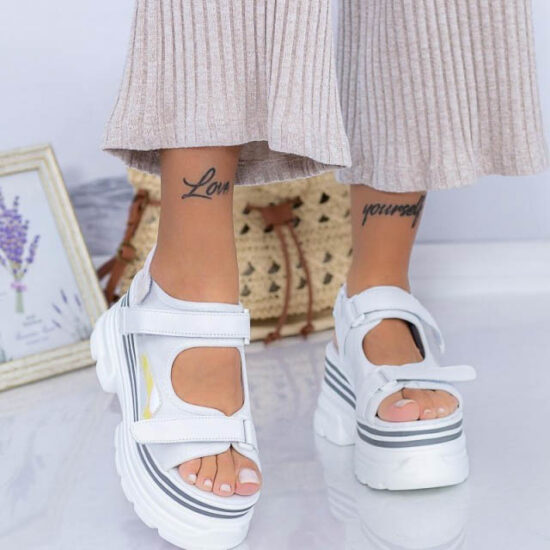 Дамски спортни сандали на платформа Sessil бели 01-0137-WH /