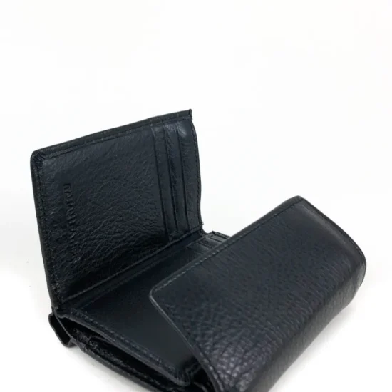 Черно портмоне естествена кожа с ключодържател Vela 30022BL /