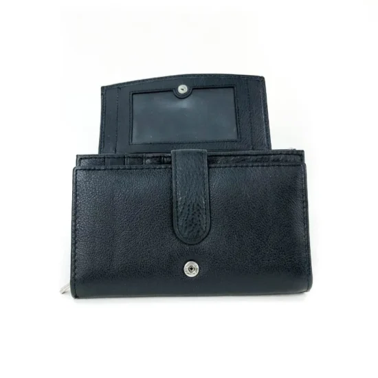 Черно портмоне естествена кожа с много отделения Leo 30017BL /