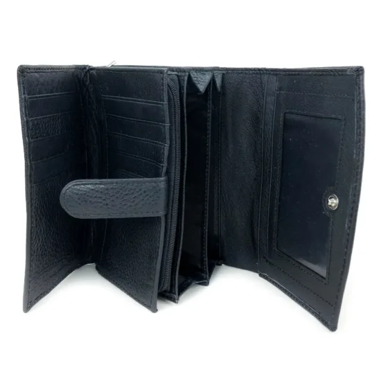 Черно портмоне естествена кожа с много отделения Leo 30017BL /