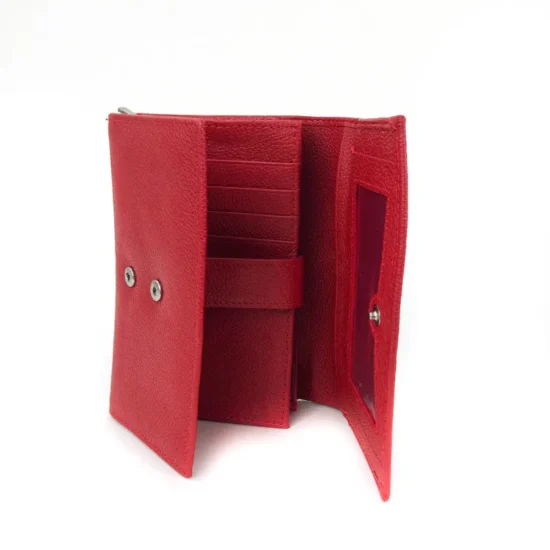 Червено портмоне естествена кожа с много отделения Leo 30017RD /