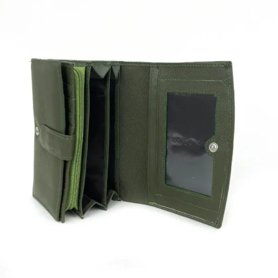 Зелено портмоне естествена кожа с много отделения Leo 30017GR /