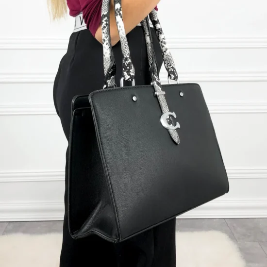 Alternative view of Елегантна черна дамска чанта Toma със змийски акцент 20008BL