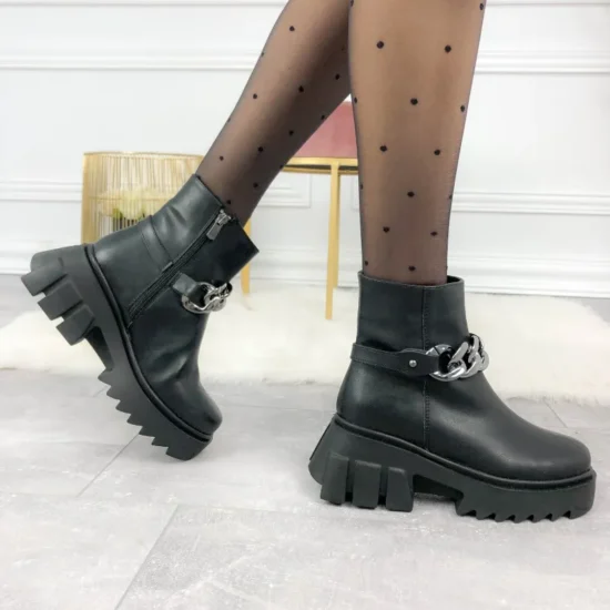 Alternative view of Черни дамски боти с верижка Diest на модерна висока платформа 10066BL