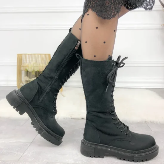 Alternative view of Дамски ботуши с връзки тип кубинки Antverpen черен велур 10065BL