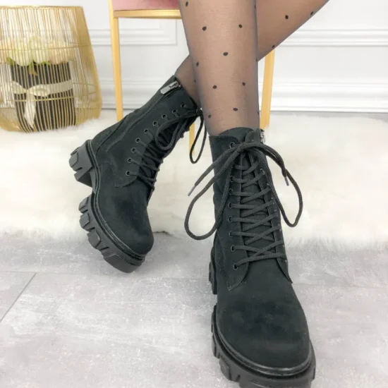 Alternative view of Велуени черни боти с връзки и цип Ivet 10064BL