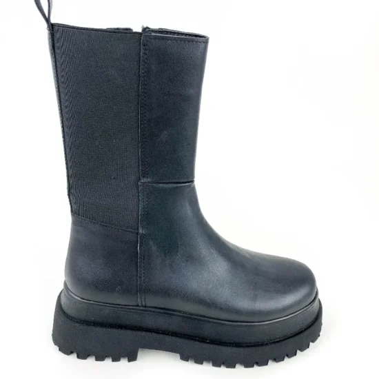 Кожени боти с ластик и равна платформа Zara в черен цвят 10062BL /