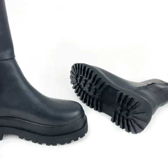 Кожени боти с ластик и равна платформа Zara в черен цвят 10062BL /