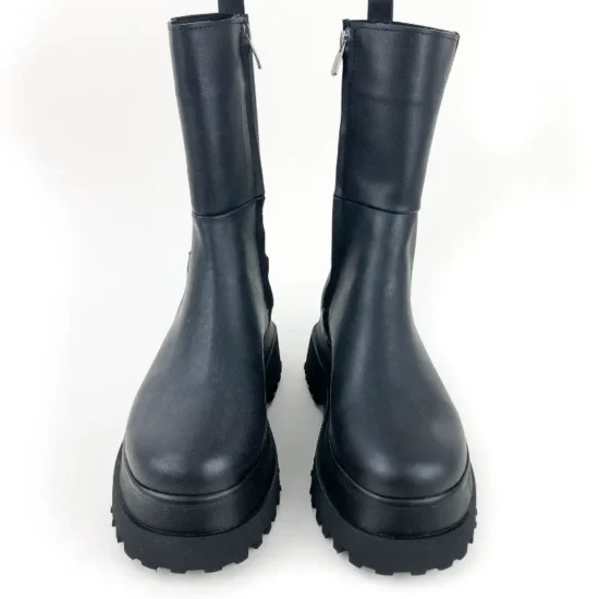 Кожени боти с ластик и равна платформа Zara в черен цвят 10062BL /