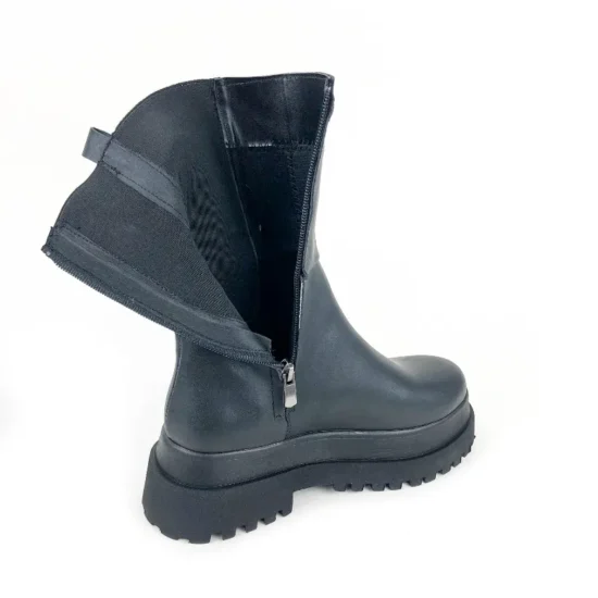 Кожени боти с ластик и равна платформа Zara в черен цвят 10062BL /