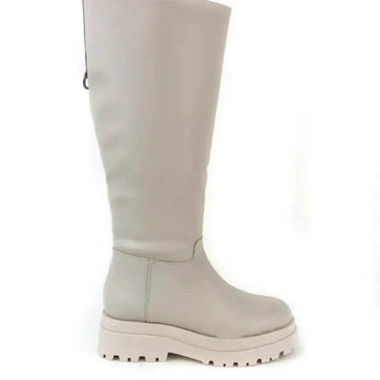 Дамски светло бежови ботуши от мека еко кожа Nova 10069WH /