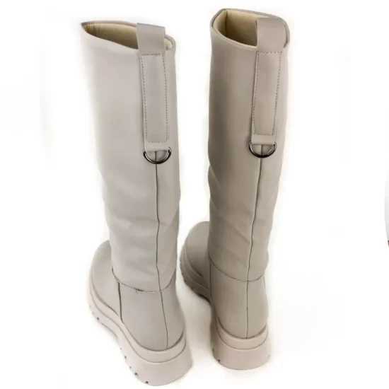 Дамски светло бежови ботуши от мека еко кожа Nova 10069WH /