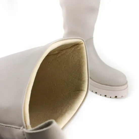 Дамски светло бежови ботуши от мека еко кожа Nova 10069WH /