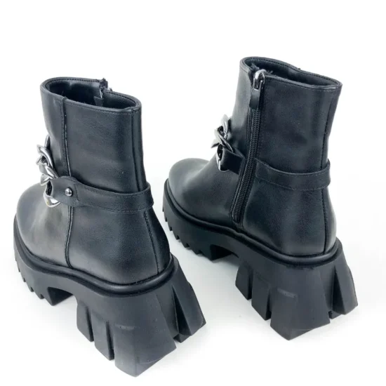 Черни дамски боти с верижка Diest на модерна висока платформа 10066BL /