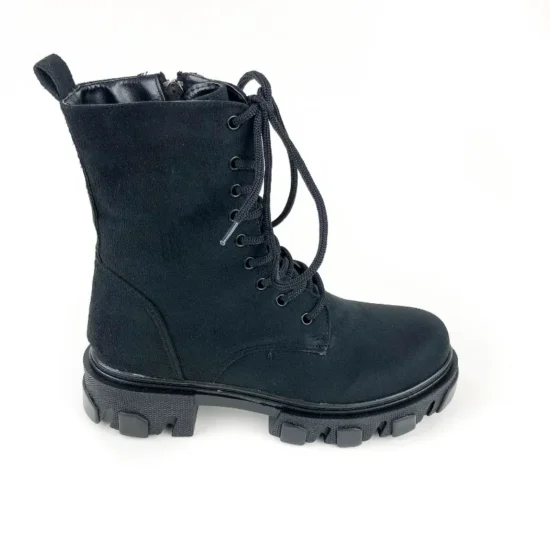 Велуени черни боти с връзки и цип Ivet 10064BL /