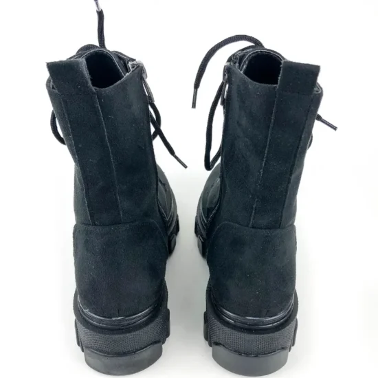 Велуени черни боти с връзки и цип Ivet 10064BL /