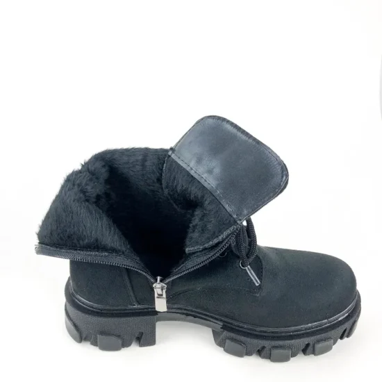 Велуени черни боти с връзки и цип Ivet 10064BL /