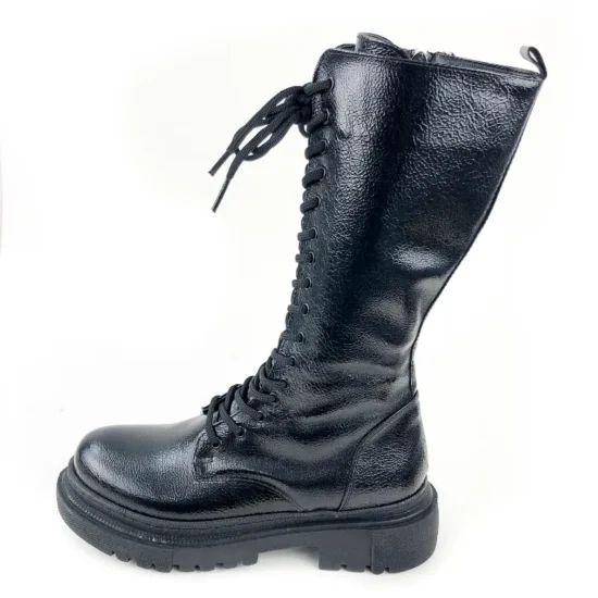 Дамски ботуши с връзки тип кубинки Antverpen черен лак 10065CBL /