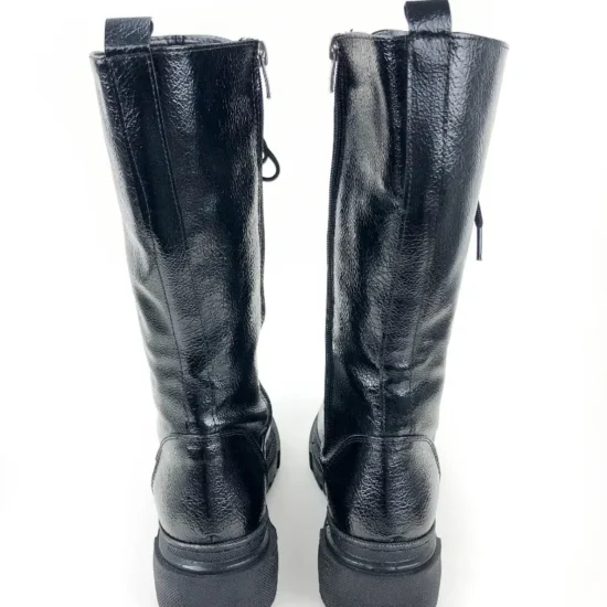 Дамски ботуши с връзки тип кубинки Antverpen черен лак 10065CBL /