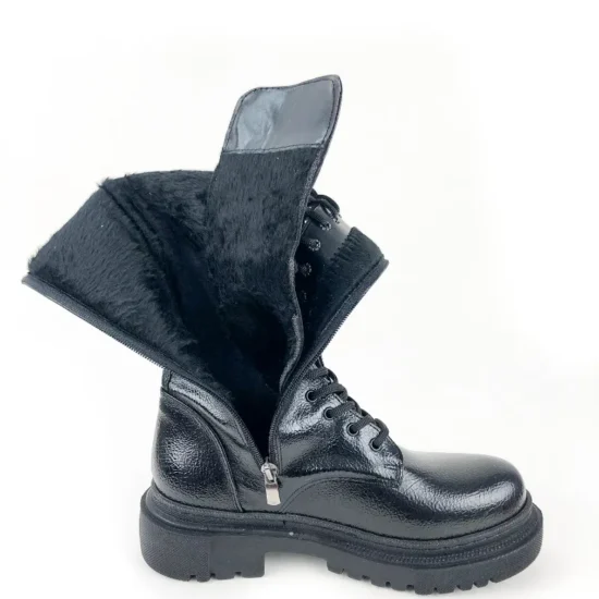 Дамски ботуши с връзки тип кубинки Antverpen черен лак 10065CBL /