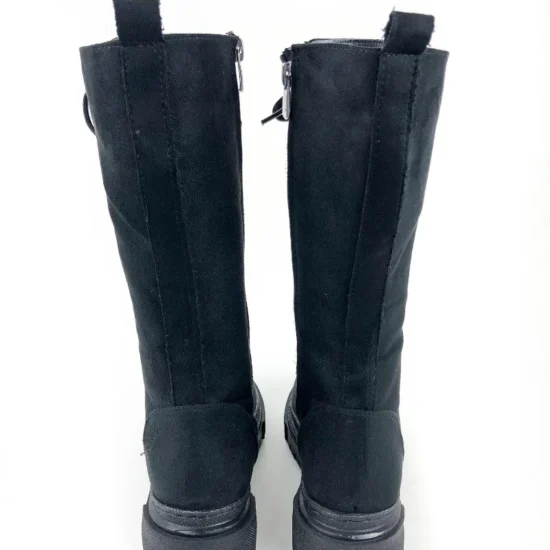 Дамски ботуши с връзки тип кубинки Antverpen черен велур 10065BL /