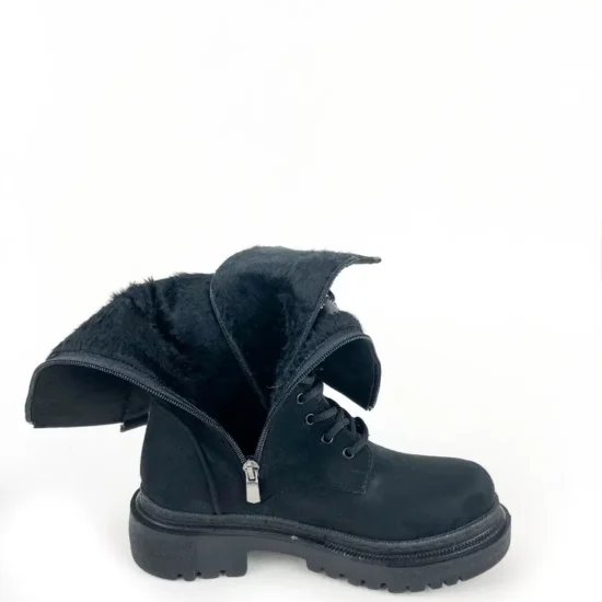 Дамски ботуши с връзки тип кубинки Antverpen черен велур 10065BL /