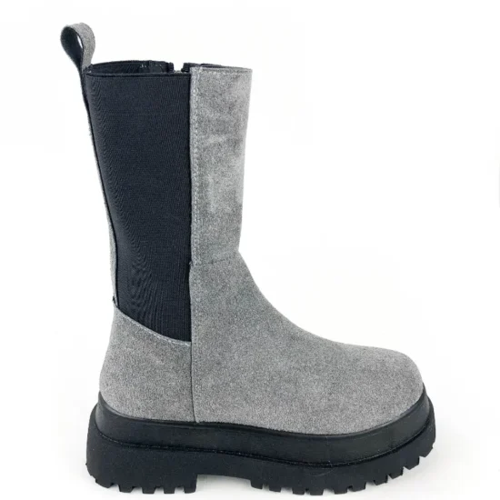 Велурени боти с ластик и равна платформа Zara в сив цвят 10062EY /