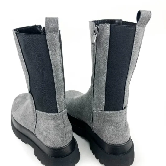 Велурени боти с ластик и равна платформа Zara в сив цвят 10062EY /