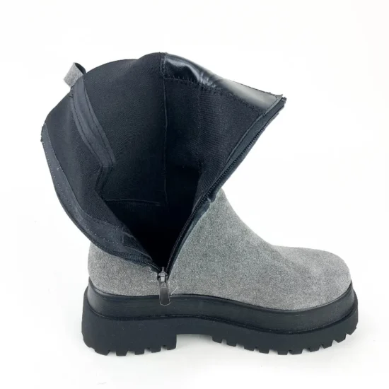Велурени боти с ластик и равна платформа Zara в сив цвят 10062EY /