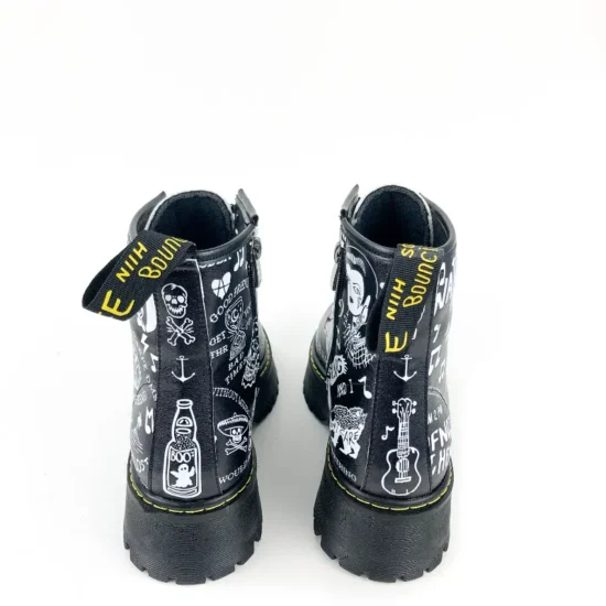 Черни кожени дамски боти с надписи Graffiti 10063BL /